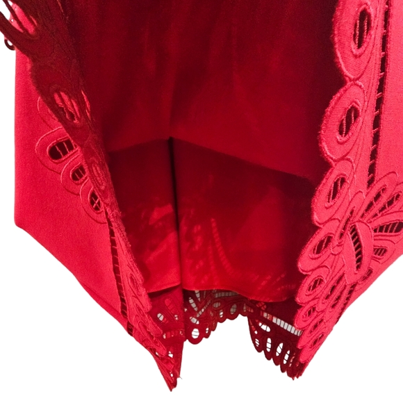 Nwot Talbots Red Ponte Knit Three quarter Sleeve Scalloped Cutout Lace Dress - Picture 15 of 17